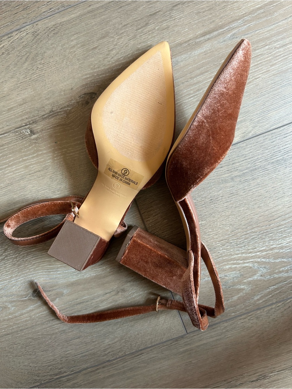 Viki Copper Velvet Pointed-Toe Ankle Strap Pumps - Picture 7 of 8